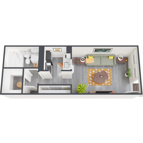 a bedroom with a bed and a chair in a room